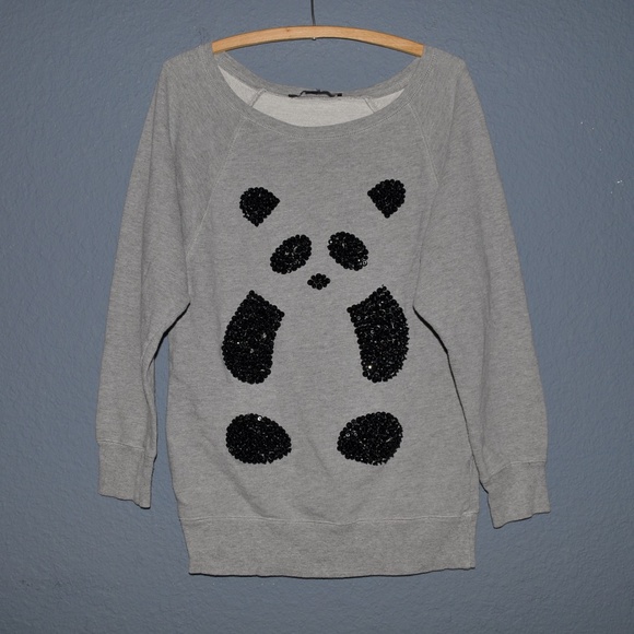 098 FRENCH CONNECTION Gray Panda Bear Hsing Hsing Jumper Pullover S - Picture 4 of 8